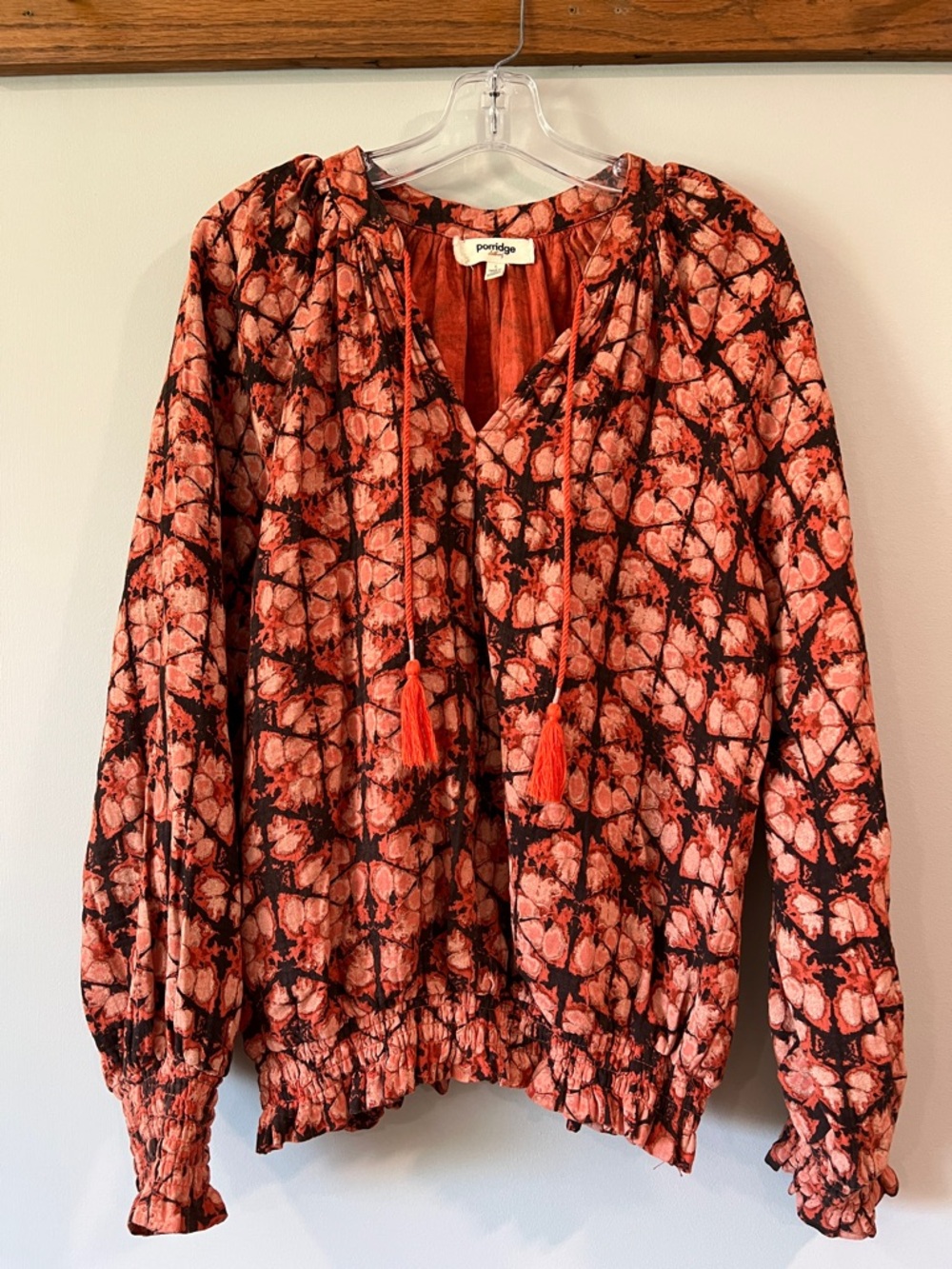 Porridge Coral Tie-Dye Peasant Blouse - L
